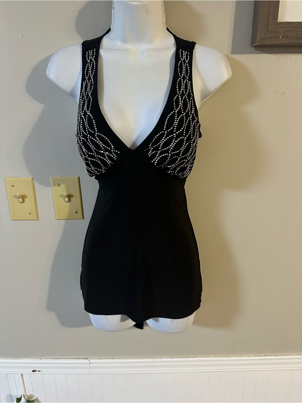 Body Central Black Embellished V-Neck Sleep Tank